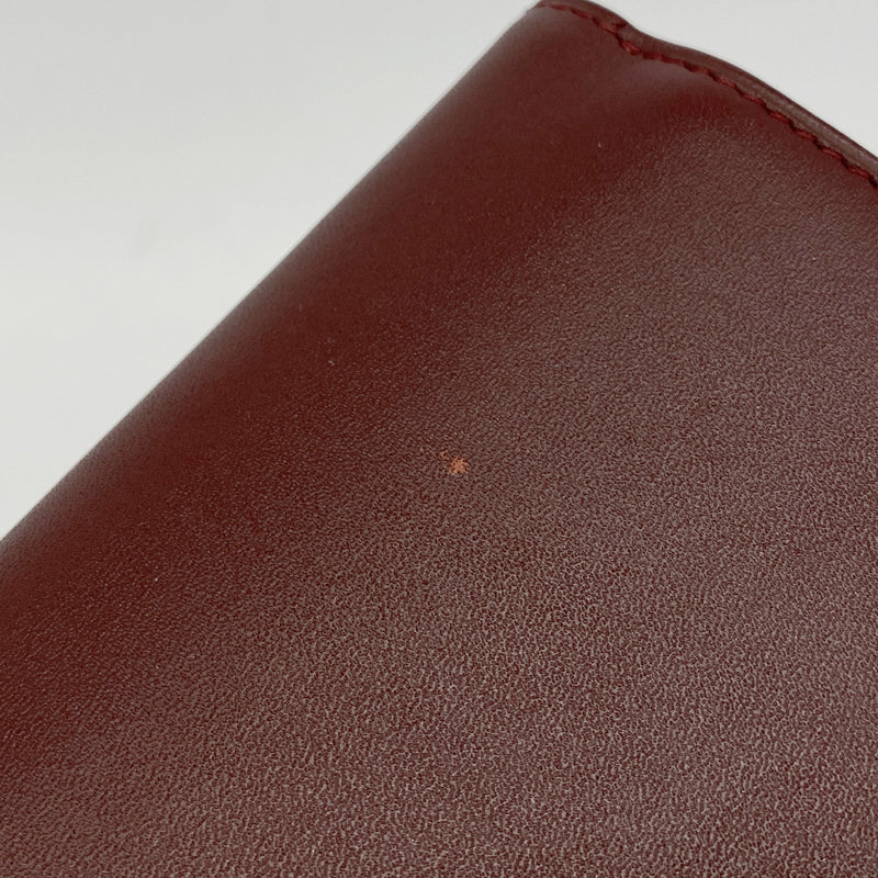 【6hf6163】カルティエ 三つ折り財布 マスト レザー ボルドー ゴールド金具【中古】レディース