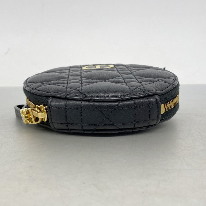 【6hf6164】クリスチャンディオール ショルダーバッグ カナージュ レザー ブラック ゴールド金具【中古】レディース