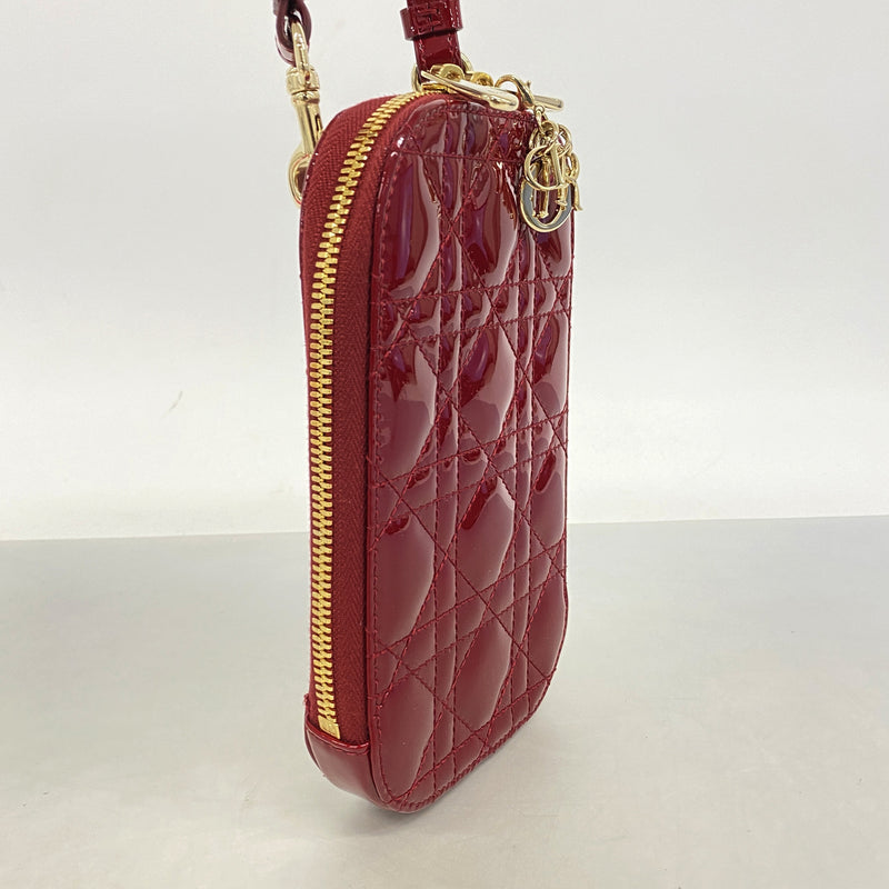 【6hf6165】クリスチャンディオール ハンドバッグ カナージュ エナメル ボルドー ゴールド金具 2wayバッグ【中古】レディース
