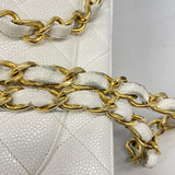 【6hf6166】シャネル ショルダーバッグ デカマトラッセ Wチェーン キャビアスキン ホワイト ゴールド金具【中古】レディース