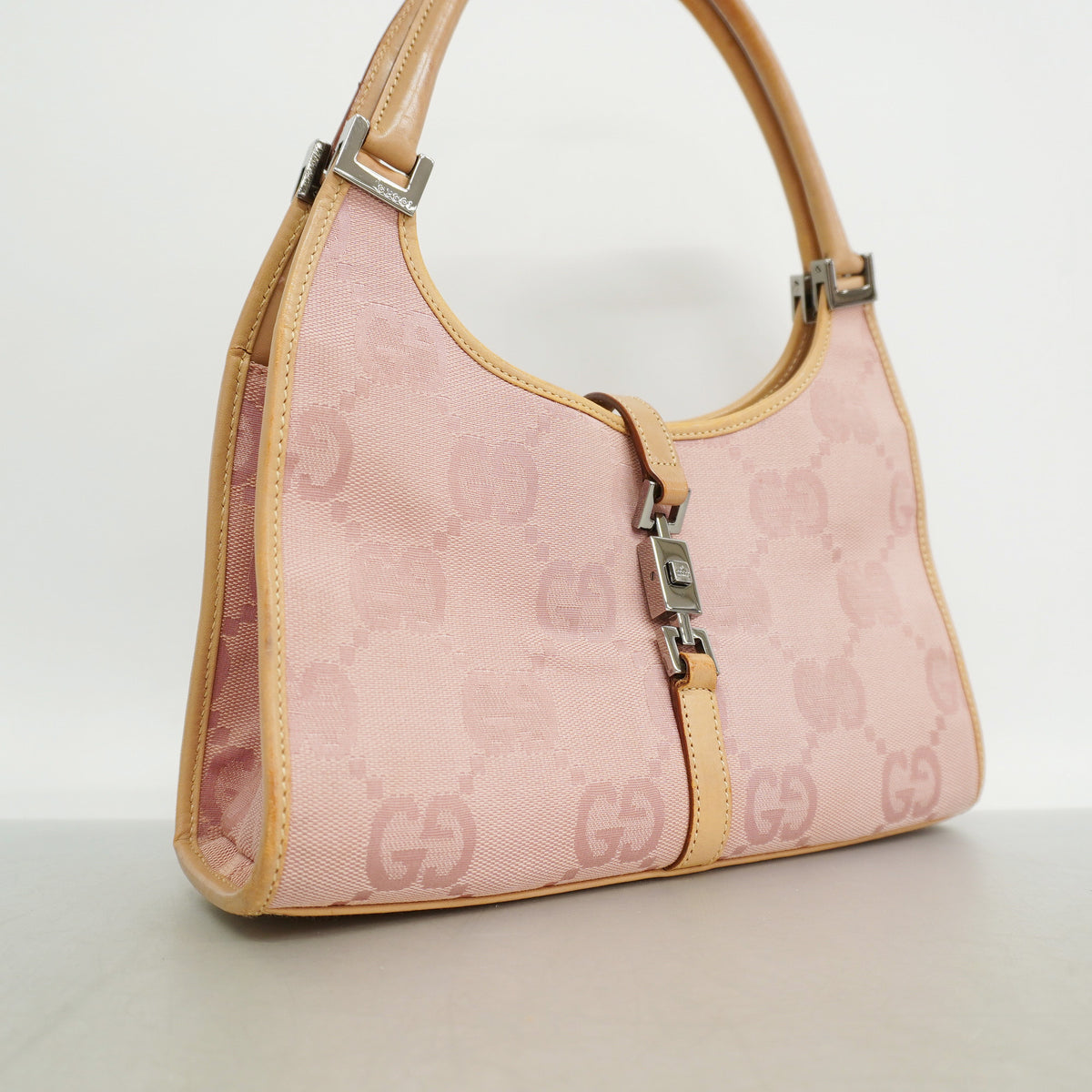 【6hf6179】グッチ ハンドバッグ ジャッキー ジャンボGG 002 1068 キャンバス ピンク シルバー金具【中古】レディース