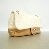 【6hf6181】シャネル ショルダーバッグ マトラッセ Wチェーン カーフスキン ホワイト ブラウン シルバー金具【中古】レディース
