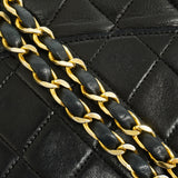 【6hf6183】シャネル ショルダーバッグ マトラッセ Wフラップ Wチェーン ラムスキン ブラック ゴールド金具【中古】レディース