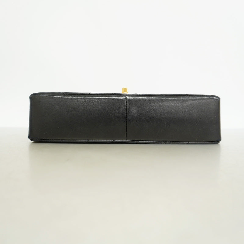 【6hf6183】シャネル ショルダーバッグ マトラッセ Wフラップ Wチェーン ラムスキン ブラック ゴールド金具【中古】レディース