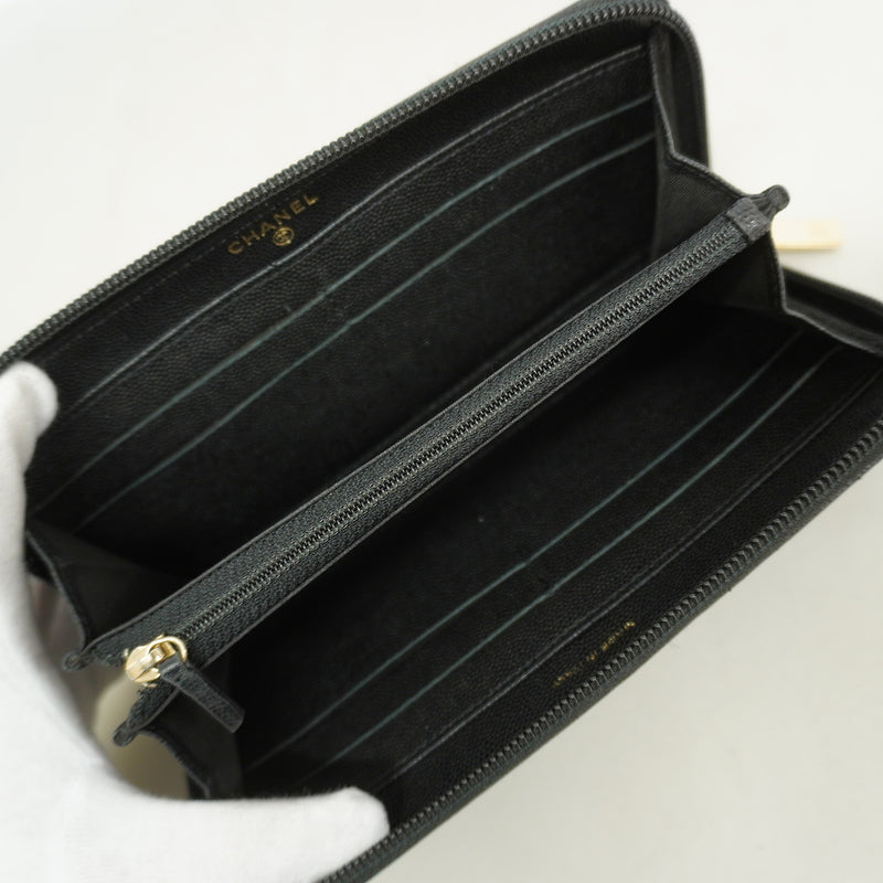 【6hf6197】シャネル 長財布 キャビアスキン ブラック ゴールド金具【中古】レディース