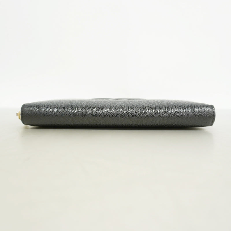【6hf6197】シャネル 長財布 キャビアスキン ブラック ゴールド金具【中古】レディース
