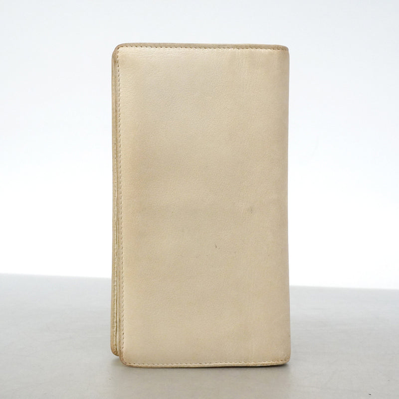【6hf6230】シャネル 長財布 カメリア レザー ベージュ シルバー金具【中古】レディース