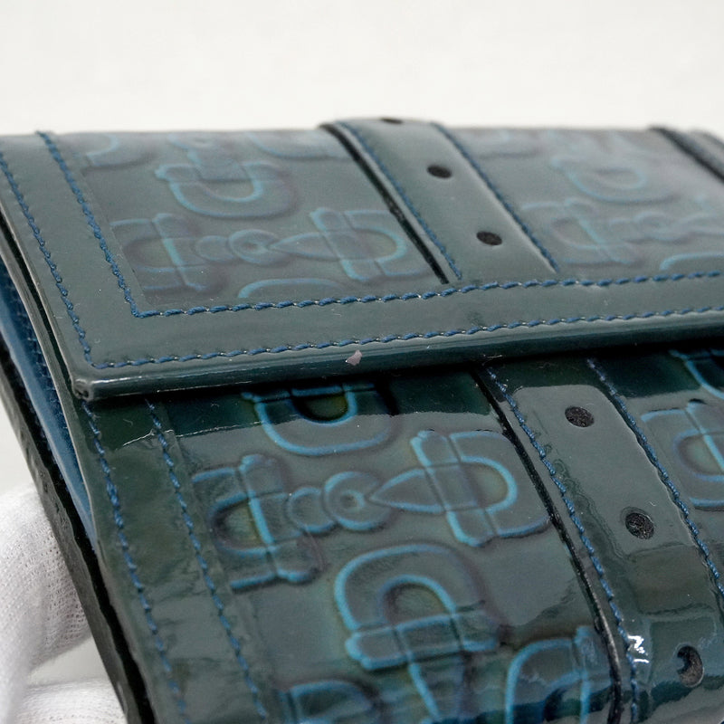 【6hf6232】グッチ 財布 ホースビット 145748 エナメル グリーン ゴールド金具【中古】レディース