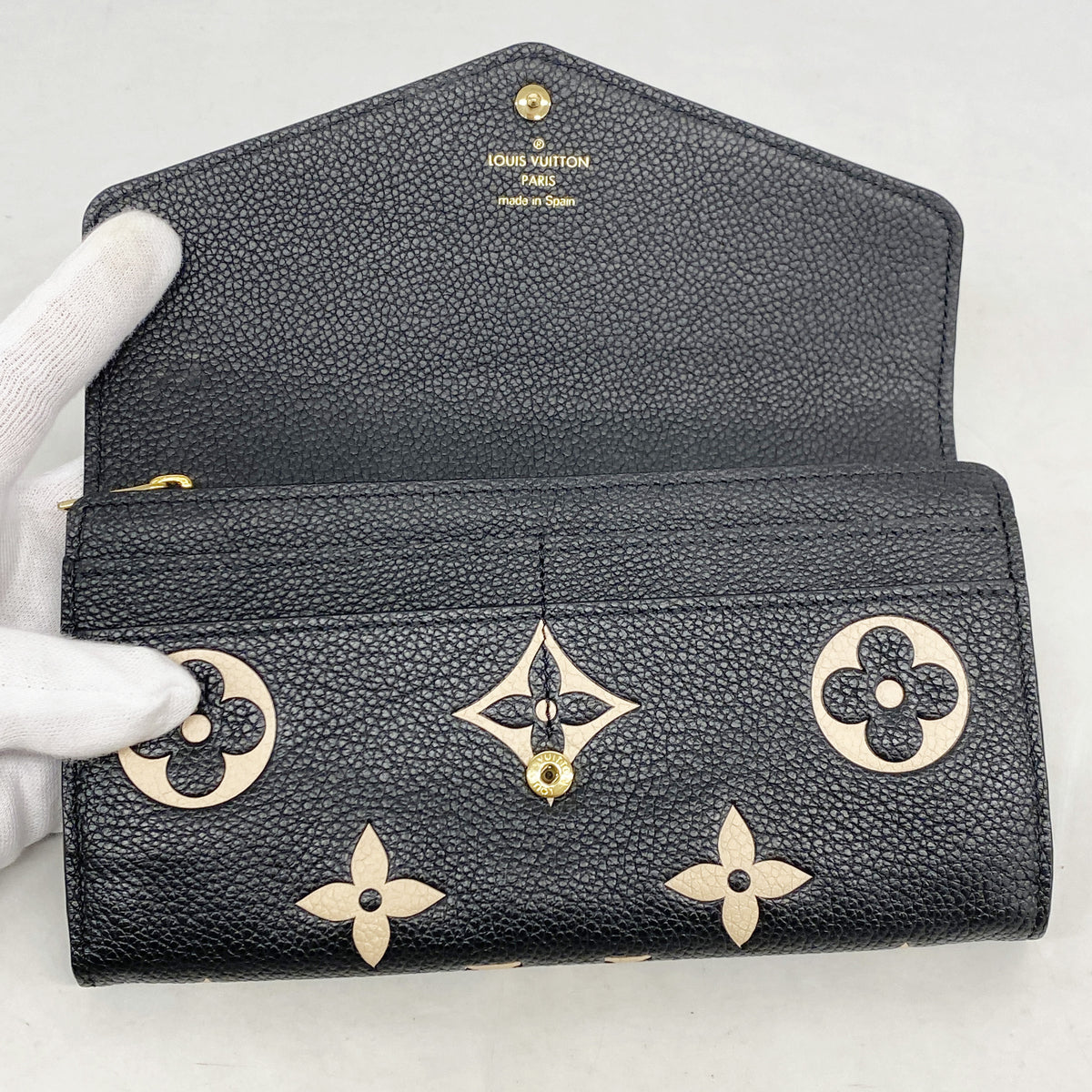 【6hf6247】ルイヴィトン 長財布 モノグラム・アンプラント バイカラー ポルトフォイユサラ M80496 ブラック ベージュ【中古】レディース