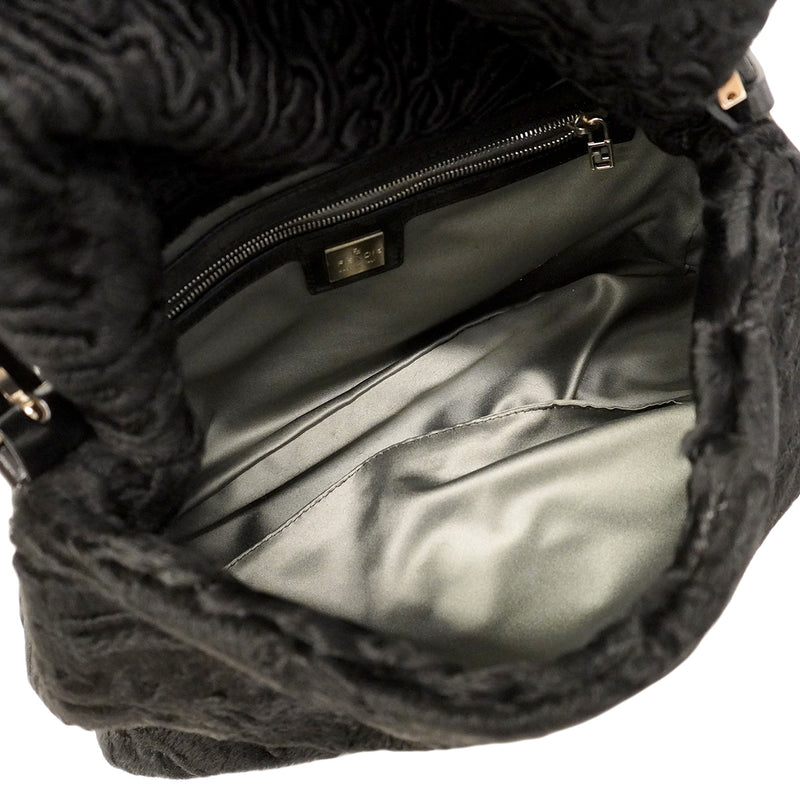 【6hf6268】フェンディ ハンドバッグ マンマバケット ペルシャンラム ブラック シルバー金具【中古】レディース