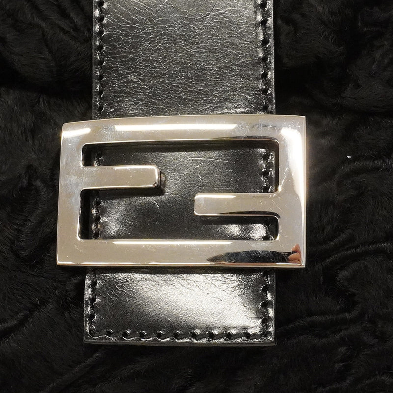 【6hf6268】フェンディ ハンドバッグ マンマバケット ペルシャンラム ブラック シルバー金具【中古】レディース
