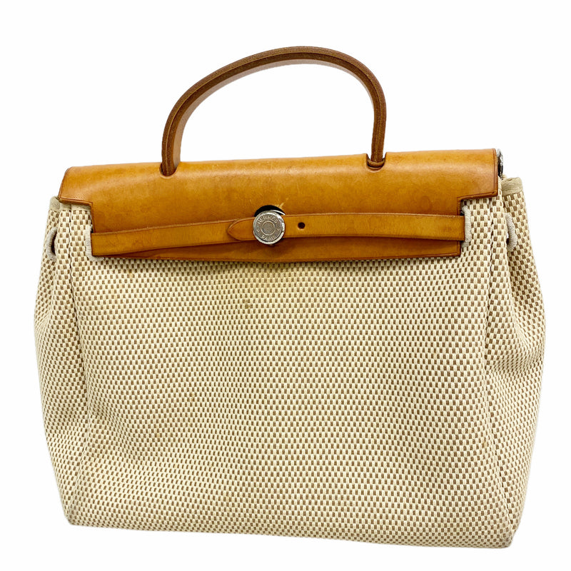 【6hf6270】エルメス ハンドバッグ エールバッグPM トワルGM ナチュラル シルバー金具 □G刻印【中古】レディース
