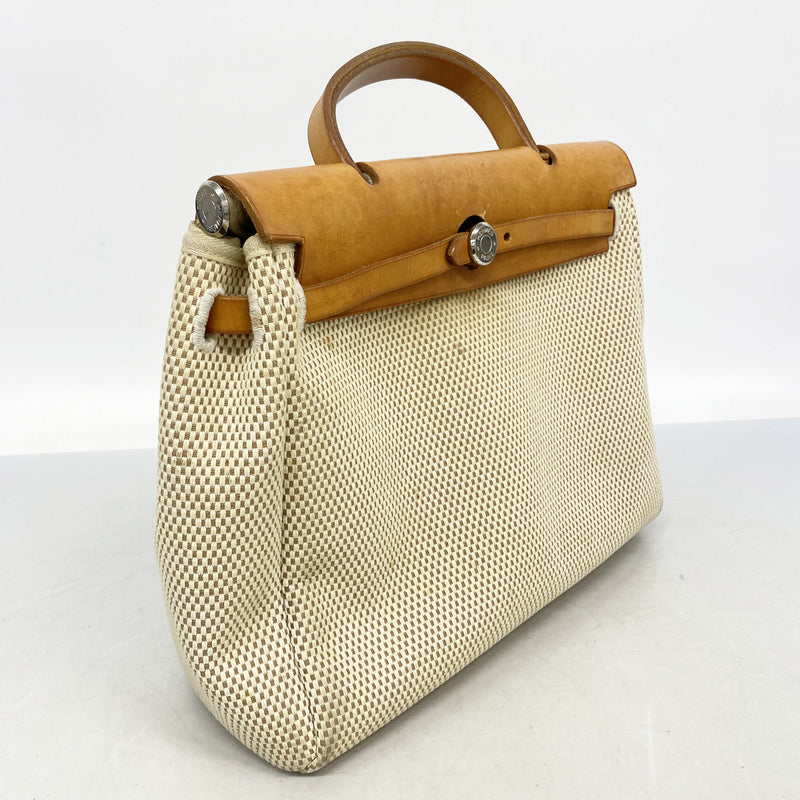 【6hf6270】エルメス ハンドバッグ エールバッグPM トワルGM ナチュラル シルバー金具 □G刻印【中古】レディース