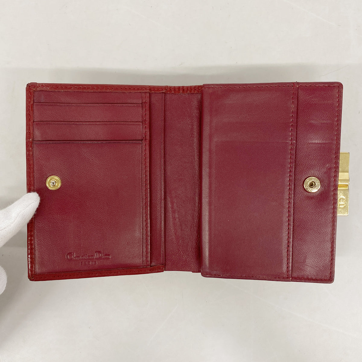 【6hf6273】クリスチャンディオール 財布 トロッター PVC ボルドー ゴールド金具【中古】レディース