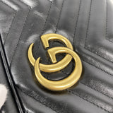 【6hf6284】グッチ ショルダーバッグ GGマーモント 447632 レザー ブラック ゴールド金具【中古】レディース