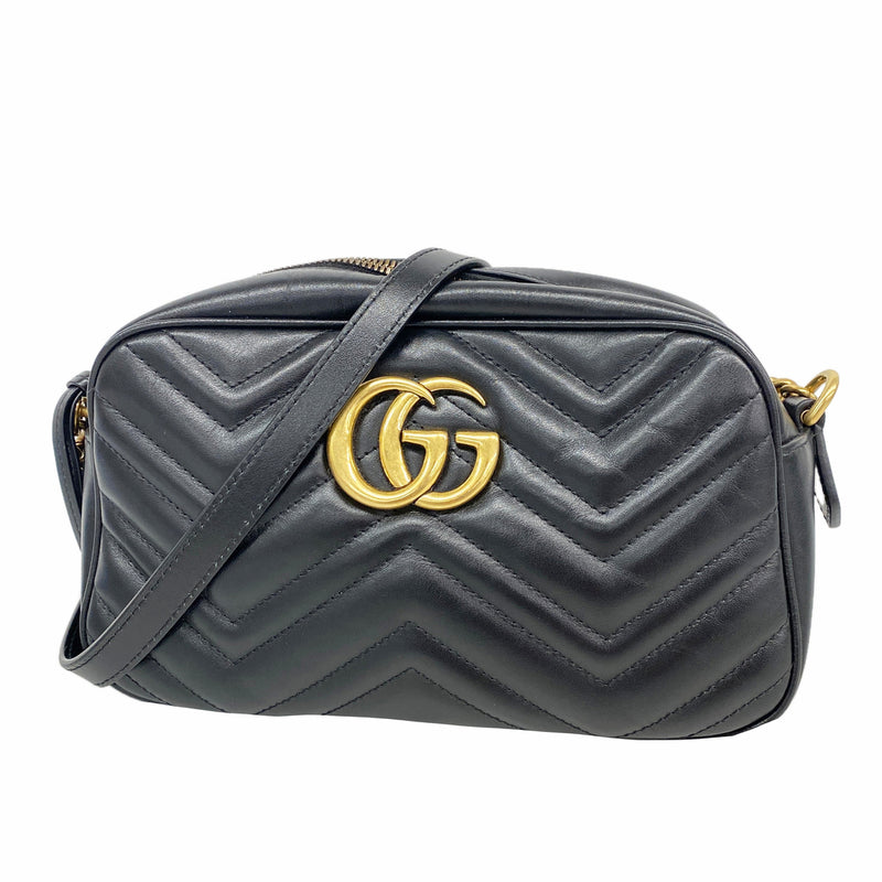 【6hf6284】グッチ ショルダーバッグ GGマーモント 447632 レザー ブラック ゴールド金具【中古】レディース