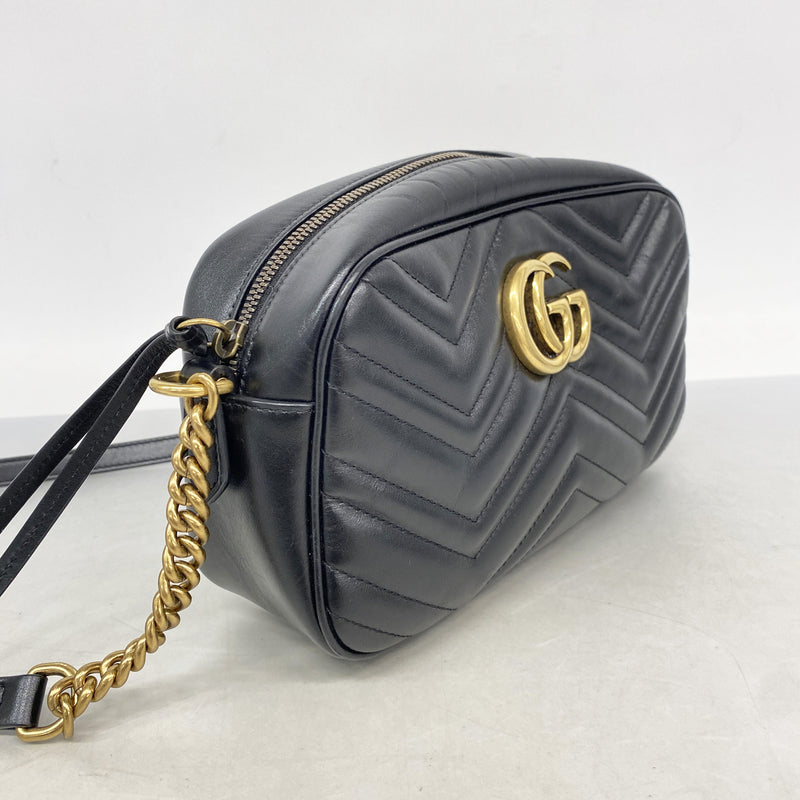【6hf6284】グッチ ショルダーバッグ GGマーモント 447632 レザー ブラック ゴールド金具【中古】レディース