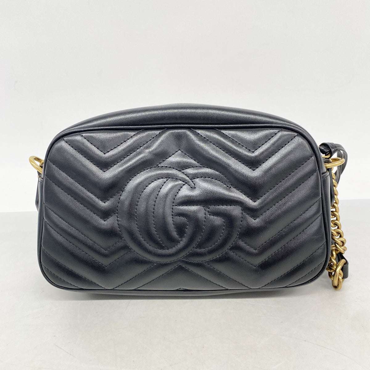 【6hf6284】グッチ ショルダーバッグ GGマーモント 447632 レザー ブラック ゴールド金具【中古】レディース