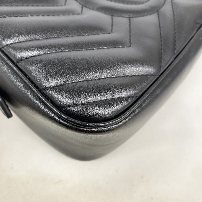 【6hf6284】グッチ ショルダーバッグ GGマーモント 447632 レザー ブラック ゴールド金具【中古】レディース