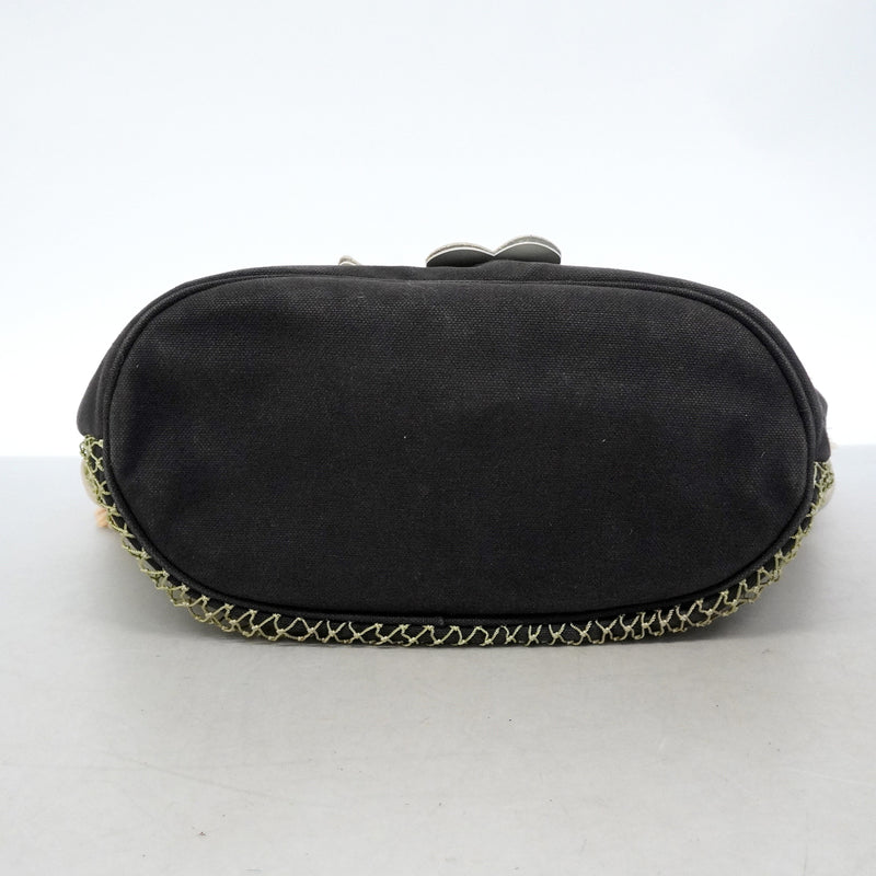 【6hf6294-k】シャネル ハンドバッグ カメリア キャンバス ブラック シルバー金具【中古】レディース