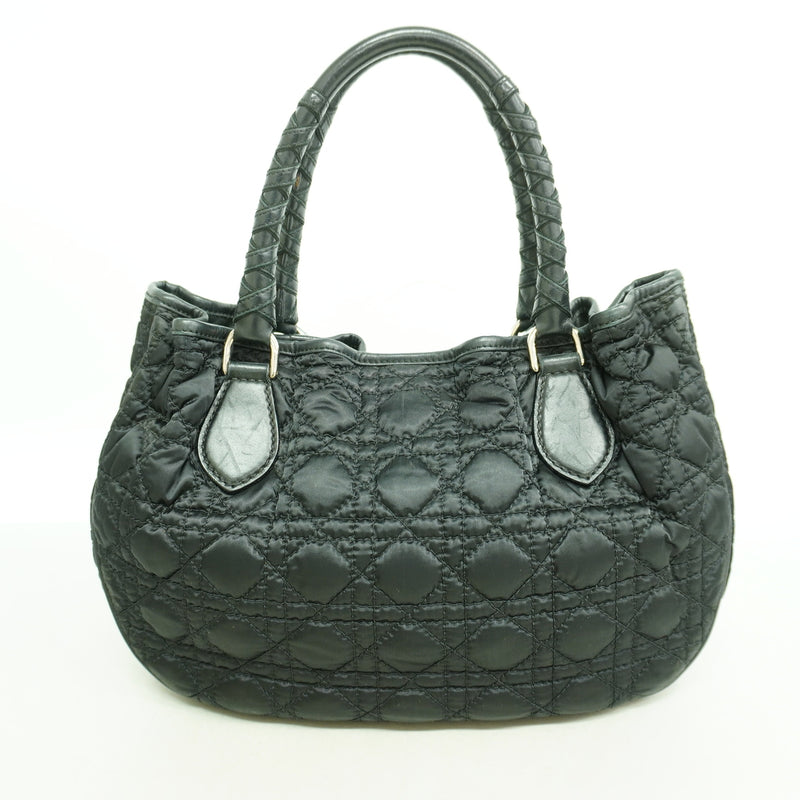 【6hf6304】クリスチャンディオール ハンドバッグ カナージュ ナイロン ブラック シルバー金具【中古】レディース