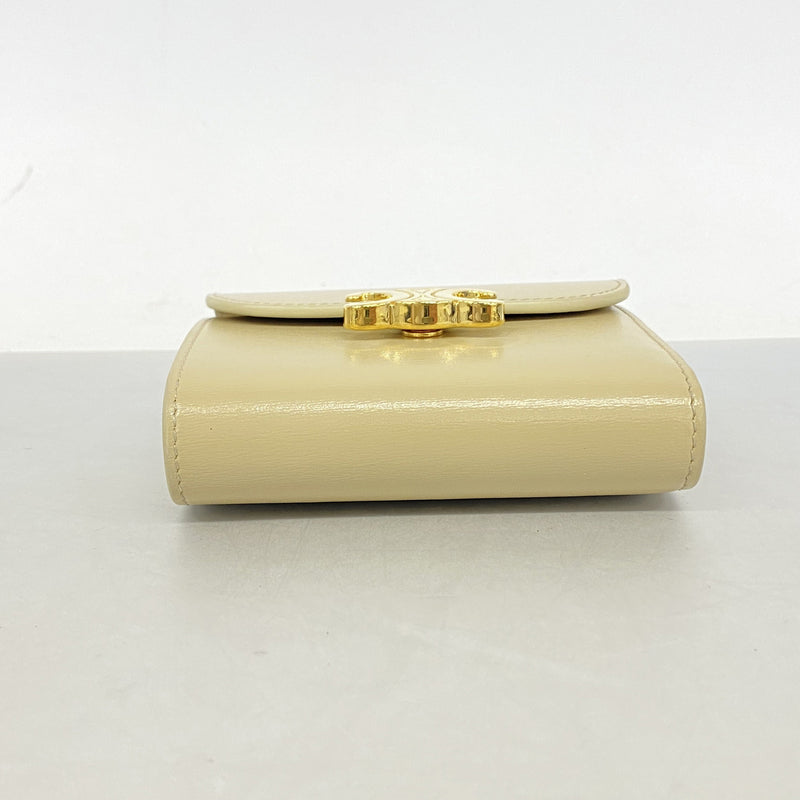 【6hf6322】セリーヌ 三つ折り財布 トリオンフ レザー ベージュ ゴールド金具【中古】レディース