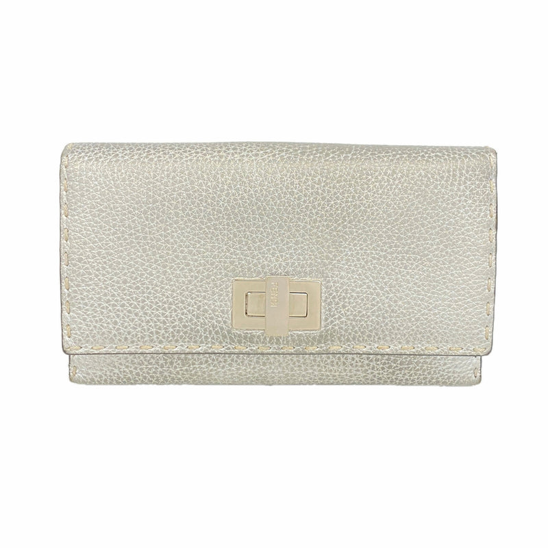 【6hf6323】フェンディ 長財布 セレリア レザー シルバー シルバー金具【中古】レディース