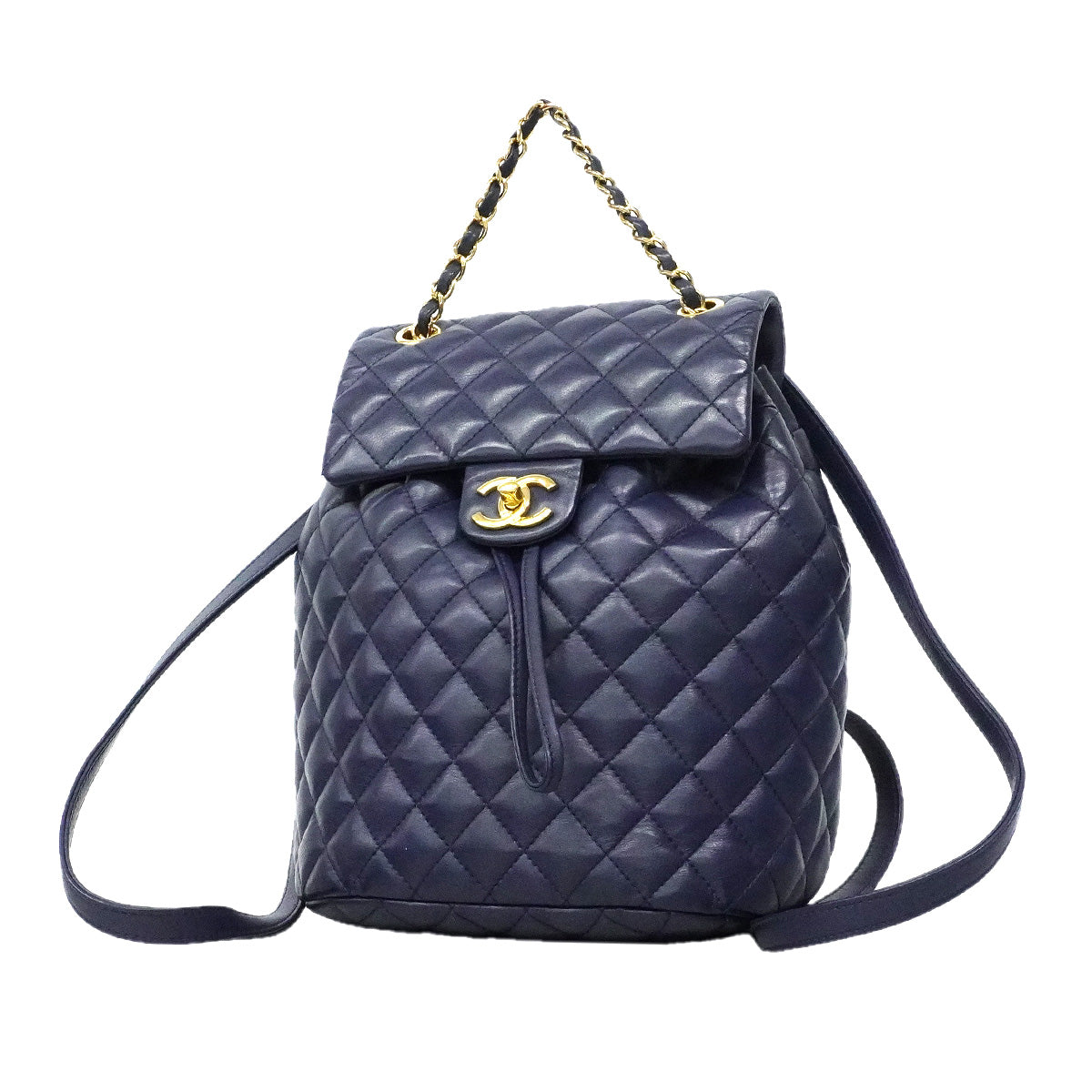 【6hf6339】シャネル リュック・デイパック マトラッセ ラムスキン ネイビー ゴールド金具【中古】レディース