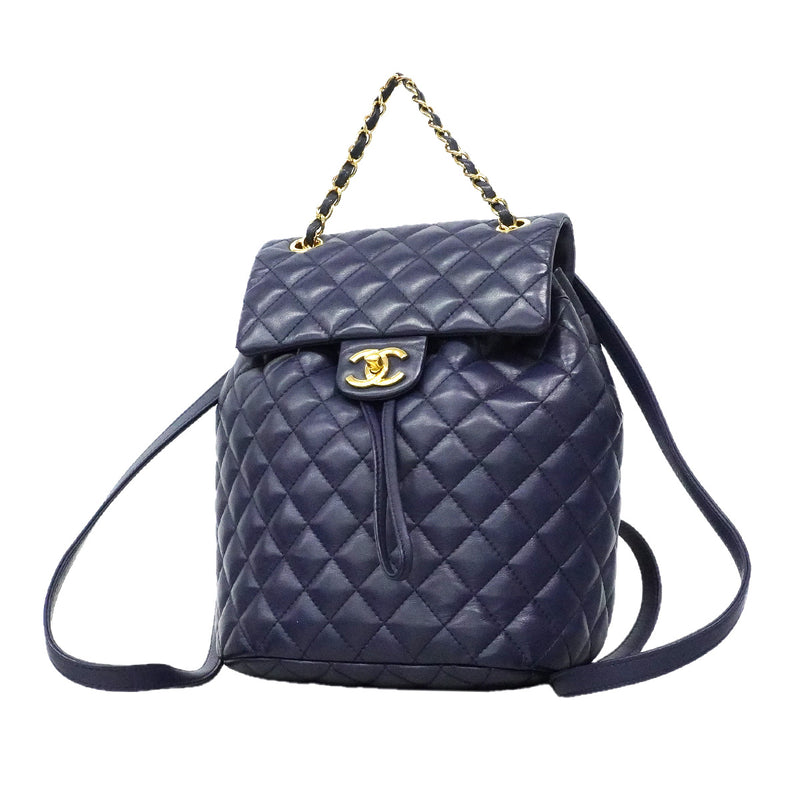 【6hf6339】シャネル リュック・デイパック マトラッセ ラムスキン ネイビー ゴールド金具【中古】レディース