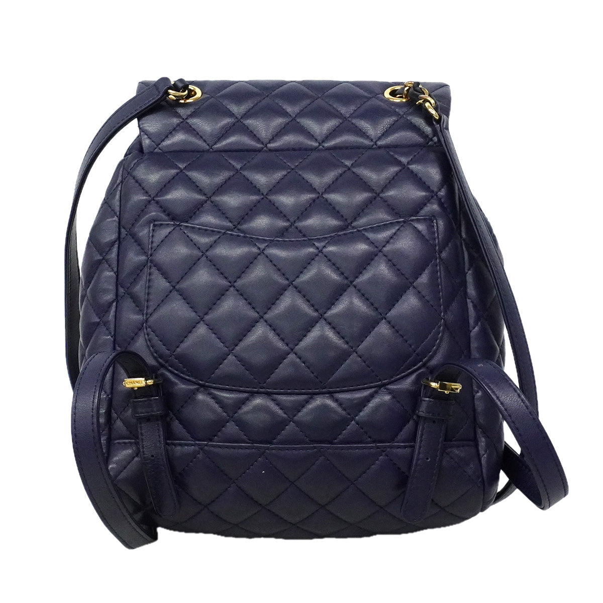 【6hf6339】シャネル リュック・デイパック マトラッセ ラムスキン ネイビー ゴールド金具【中古】レディース