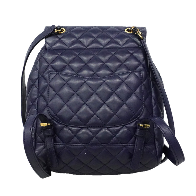 【6hf6339】シャネル リュック・デイパック マトラッセ ラムスキン ネイビー ゴールド金具【中古】レディース
