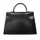 【6hf6348】エルメス ハンドバッグ ケリー35 ボックスカーフ ブラック ゴールド金具 □C刻印 2wayバッグ【中古】レディース