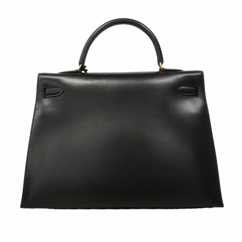 【6hf6348】エルメス ハンドバッグ ケリー35 ボックスカーフ ブラック ゴールド金具 □C刻印 2wayバッグ【中古】レディース