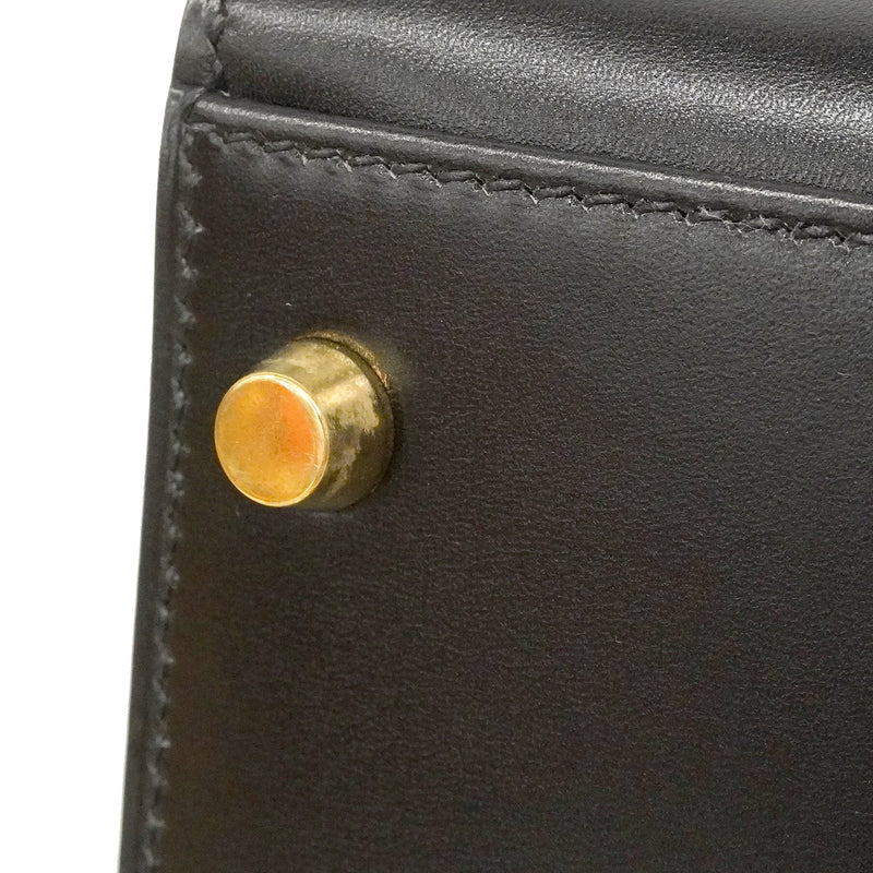 【6hf6348】エルメス ハンドバッグ ケリー35 ボックスカーフ ブラック ゴールド金具 □C刻印 2wayバッグ【中古】レディース