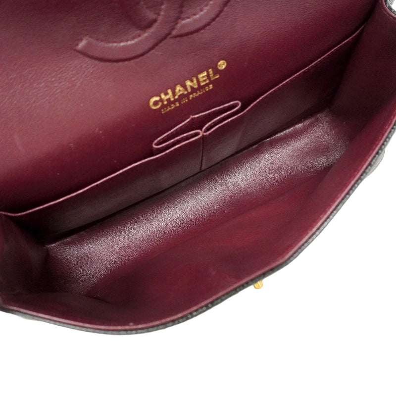 【6hf6349】シャネル ショルダーバッグ マトラッセ Wフラップ Wチェーン キャビアスキン ブラック ゴールド金具【中古】レディース