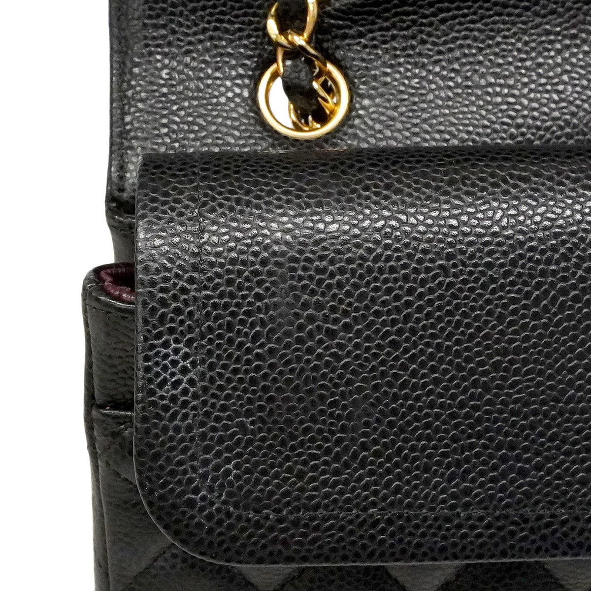 【6hf6349】シャネル ショルダーバッグ マトラッセ Wフラップ Wチェーン キャビアスキン ブラック ゴールド金具【中古】レディース