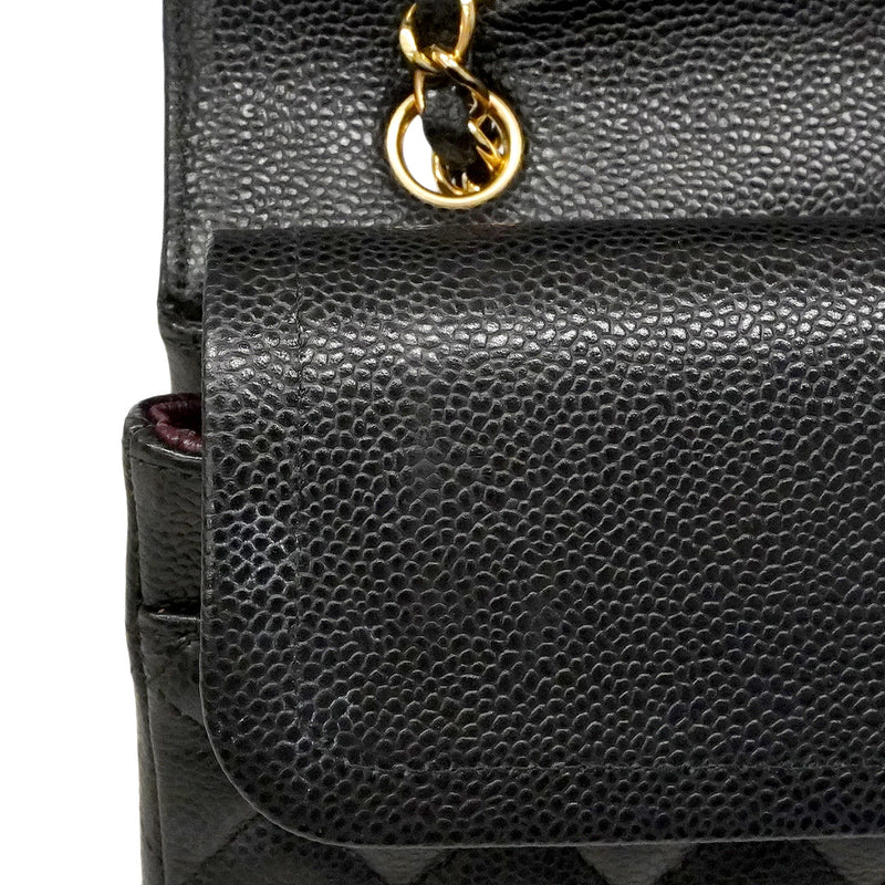 【6hf6349】シャネル ショルダーバッグ マトラッセ Wフラップ Wチェーン キャビアスキン ブラック ゴールド金具【中古】レディース
