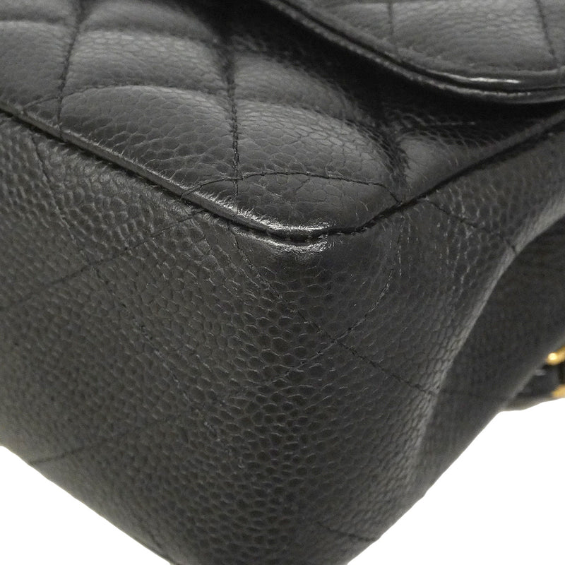 【6hf6349】シャネル ショルダーバッグ マトラッセ Wフラップ Wチェーン キャビアスキン ブラック ゴールド金具【中古】レディース