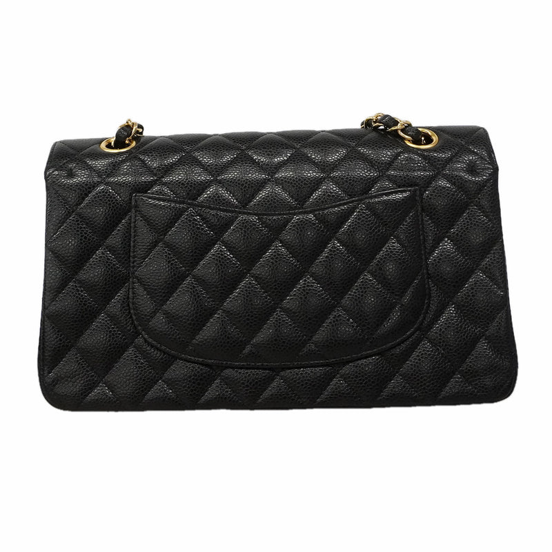 【6hf6349】シャネル ショルダーバッグ マトラッセ Wフラップ Wチェーン キャビアスキン ブラック ゴールド金具【中古】レディース