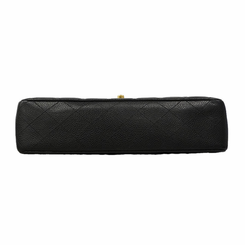 【6hf6349】シャネル ショルダーバッグ マトラッセ Wフラップ Wチェーン キャビアスキン ブラック ゴールド金具【中古】レディース