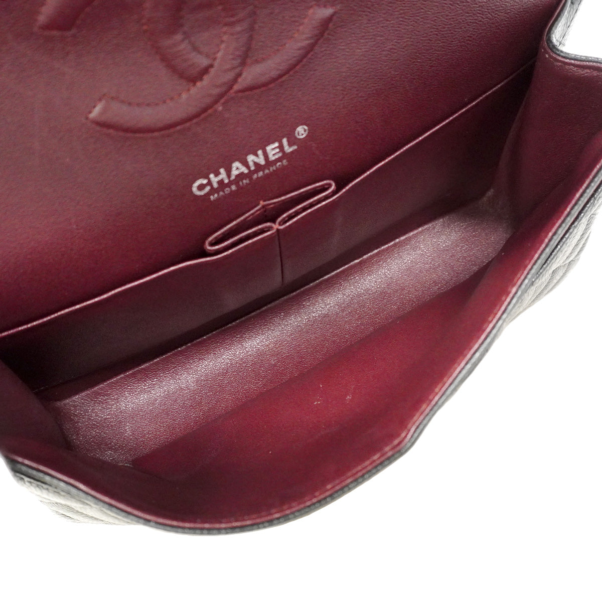 【6hf6350】シャネル ショルダーバッグ マトラッセ Wフラップ Wチェーン キャビアスキン ブラック シルバー金具【中古】レディース
