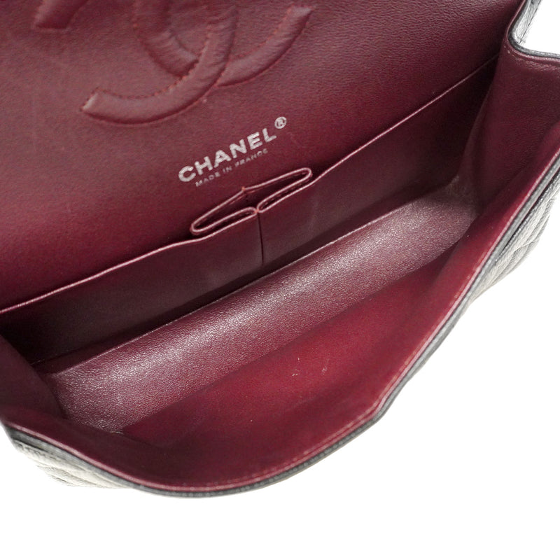 【6hf6350】シャネル ショルダーバッグ マトラッセ Wフラップ Wチェーン キャビアスキン ブラック シルバー金具【中古】レディース