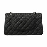 【6hf6350】シャネル ショルダーバッグ マトラッセ Wフラップ Wチェーン キャビアスキン ブラック シルバー金具【中古】レディース