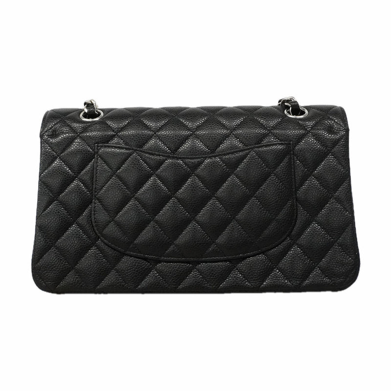 【6hf6350】シャネル ショルダーバッグ マトラッセ Wフラップ Wチェーン キャビアスキン ブラック シルバー金具【中古】レディース