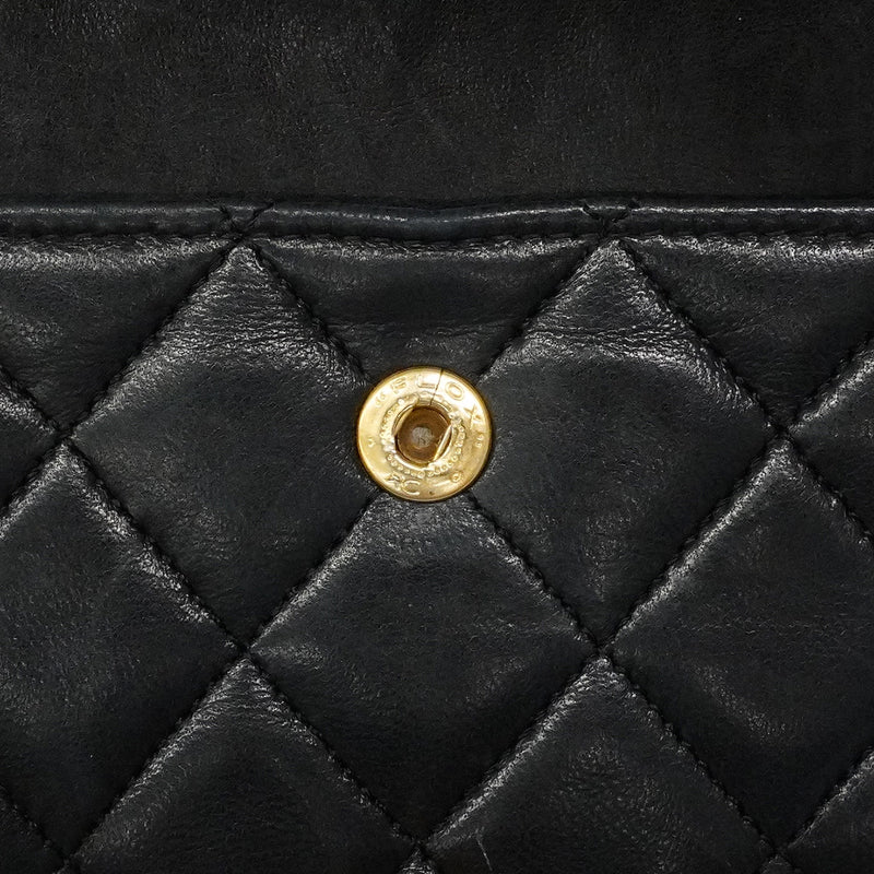 【6hf6351】シャネル ショルダーバッグ マトラッセ Wフラップ Wチェーン ラムスキン ブラック ゴールド金具【中古】レディース