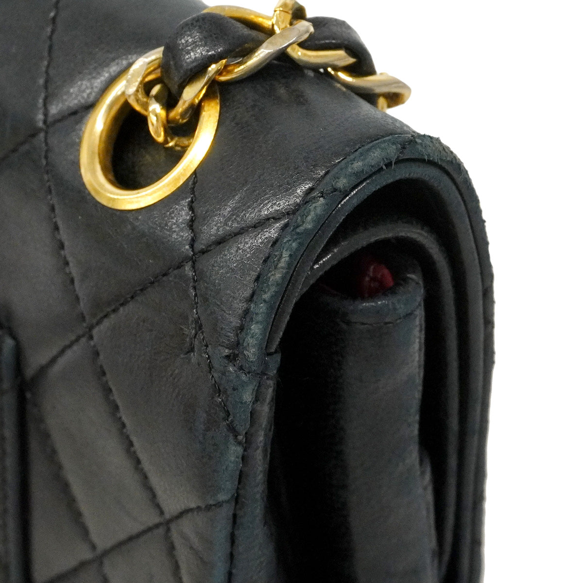 【6hf6351】シャネル ショルダーバッグ マトラッセ Wフラップ Wチェーン ラムスキン ブラック ゴールド金具【中古】レディース