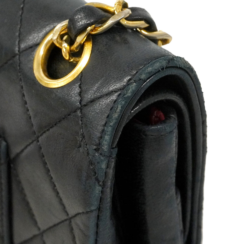 【6hf6351】シャネル ショルダーバッグ マトラッセ Wフラップ Wチェーン ラムスキン ブラック ゴールド金具【中古】レディース