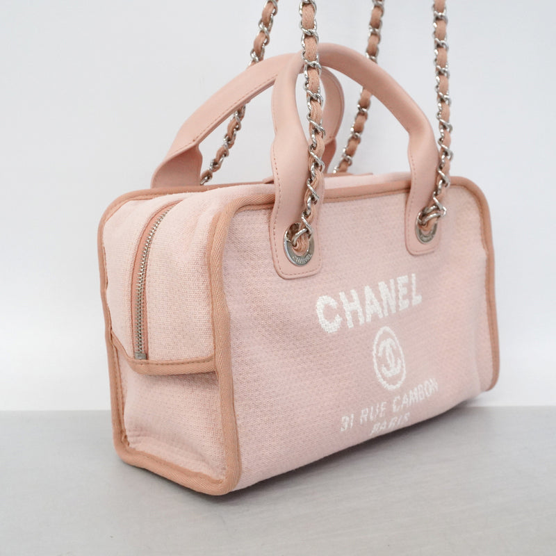 【6hf6354-k】シャネル ハンドバッグ ドーヴィル チェーンショルダー キャンバス ピンク シルバー金具 2wayバッグ【中古】レディース