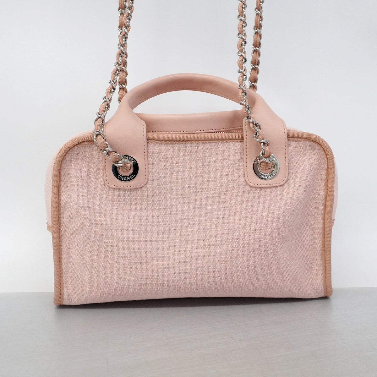 【6hf6354-k】シャネル ハンドバッグ ドーヴィル チェーンショルダー キャンバス ピンク シルバー金具 2wayバッグ【中古】レディース