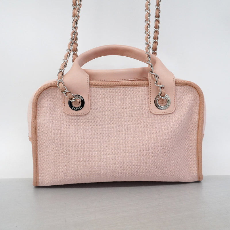 【6hf6354-k】シャネル ハンドバッグ ドーヴィル チェーンショルダー キャンバス ピンク シルバー金具 2wayバッグ【中古】レディース